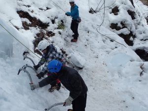 Climbing a frozen wall, one careful move at a time.